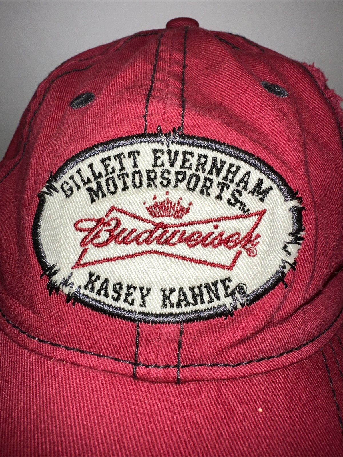 Gillette Evernham Budweiser Kasey Kahn 9 Red Hat Cap Authentic NASCAR Distressed