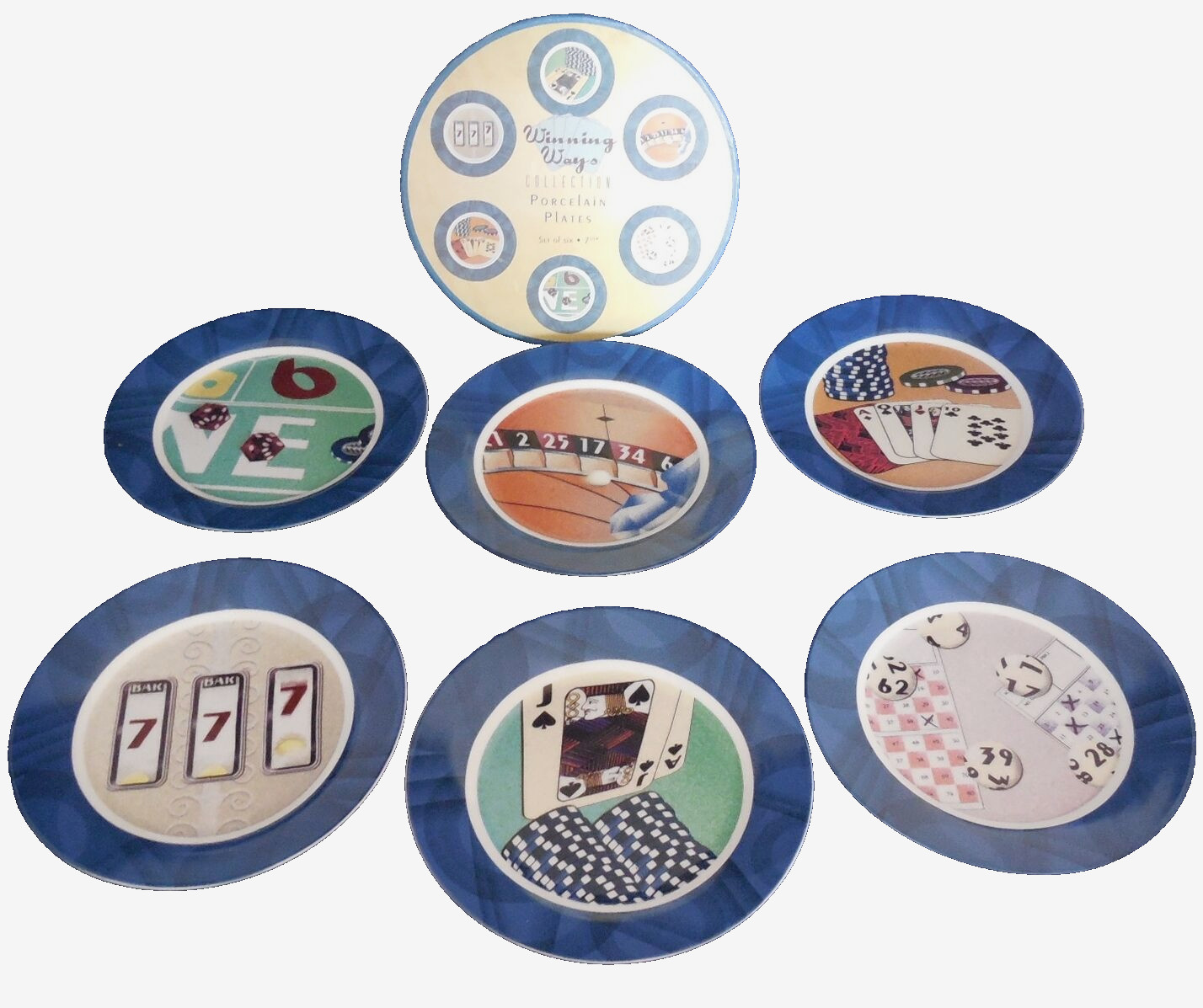 Vintage Winning Ways Collection Gambling Cards Porcelain 6 CASINO PLATES w Box
