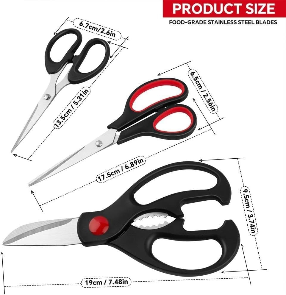 3 Pack Stainless Steel Kitchen Shears Sharp Poultry Scissors Heavy Duty Cooking