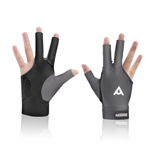 Pool Glove Left Hand, Billiards Gloves 3-Finger Lycra Glove Large Grey Right