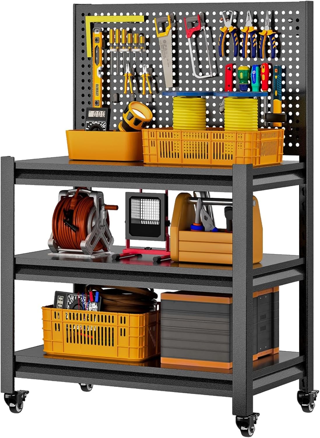 Workbench W/ Pegboard & Drawer Adjustable Shelving Work Table Mobile Workstation