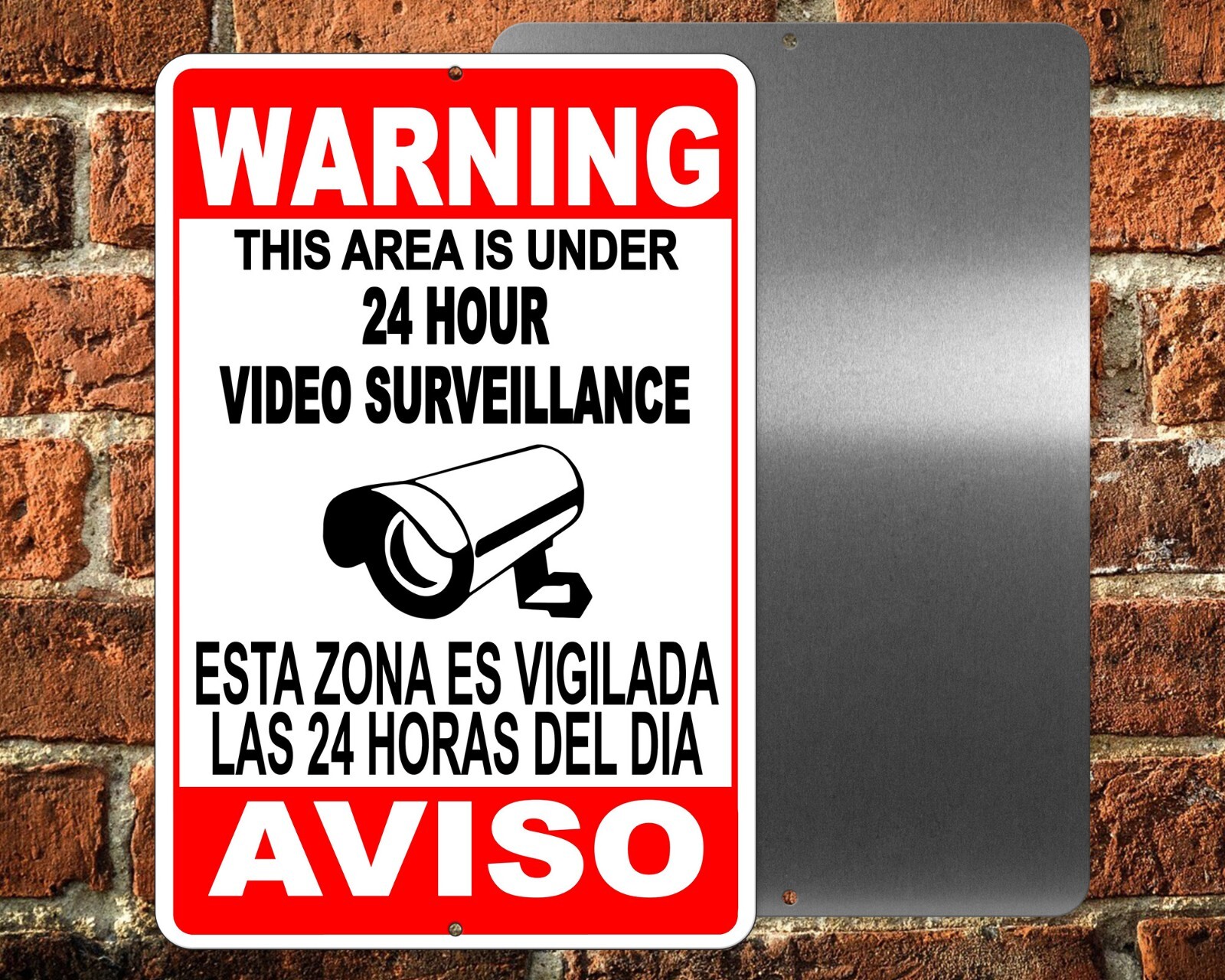 Spanish Aviso Warning 24 Hour Video Surveillance Camera Keep Out Metal Sign