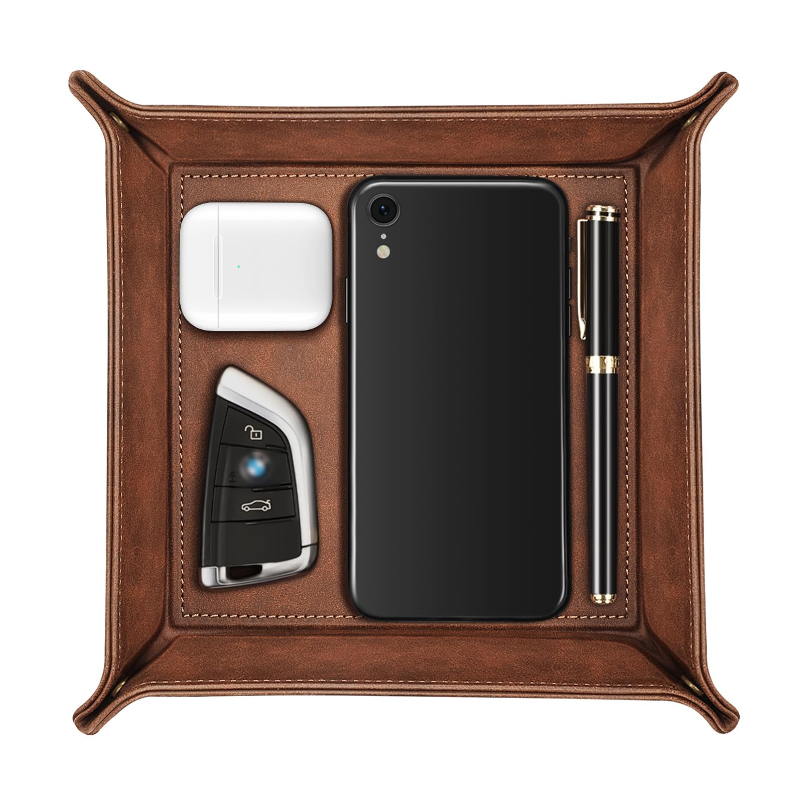 SITHON Valet Tray Desktop Storage Organizer 7.8" x x 1.9", Brown