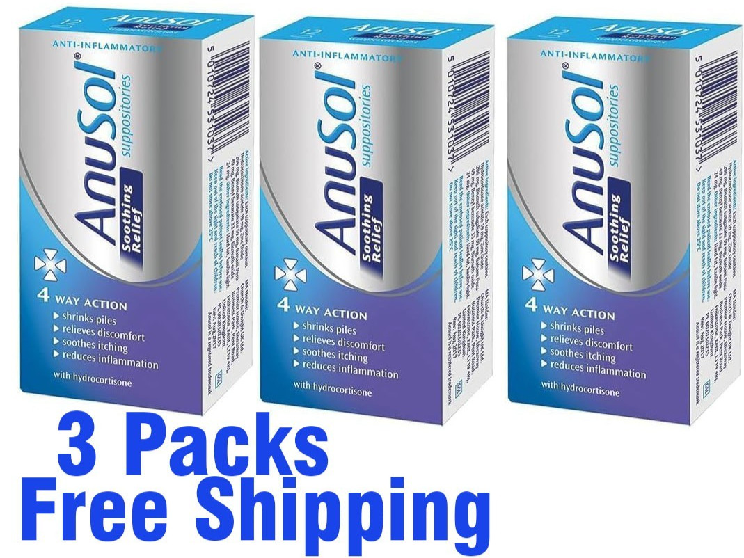 Anusol Soothing Relief plus HC 12 Suppositories Hemorrhoid  Exp 2/2028 PACK of 3