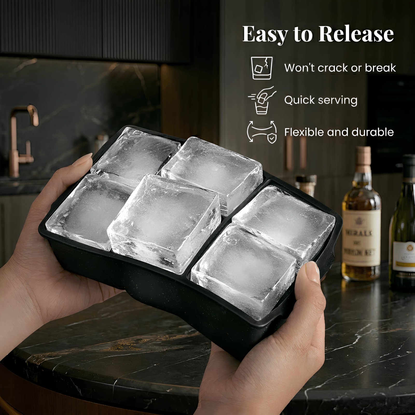 Large Silicone Ice Cube Tray (2-Pack), Easy Release 2-Pack, Black