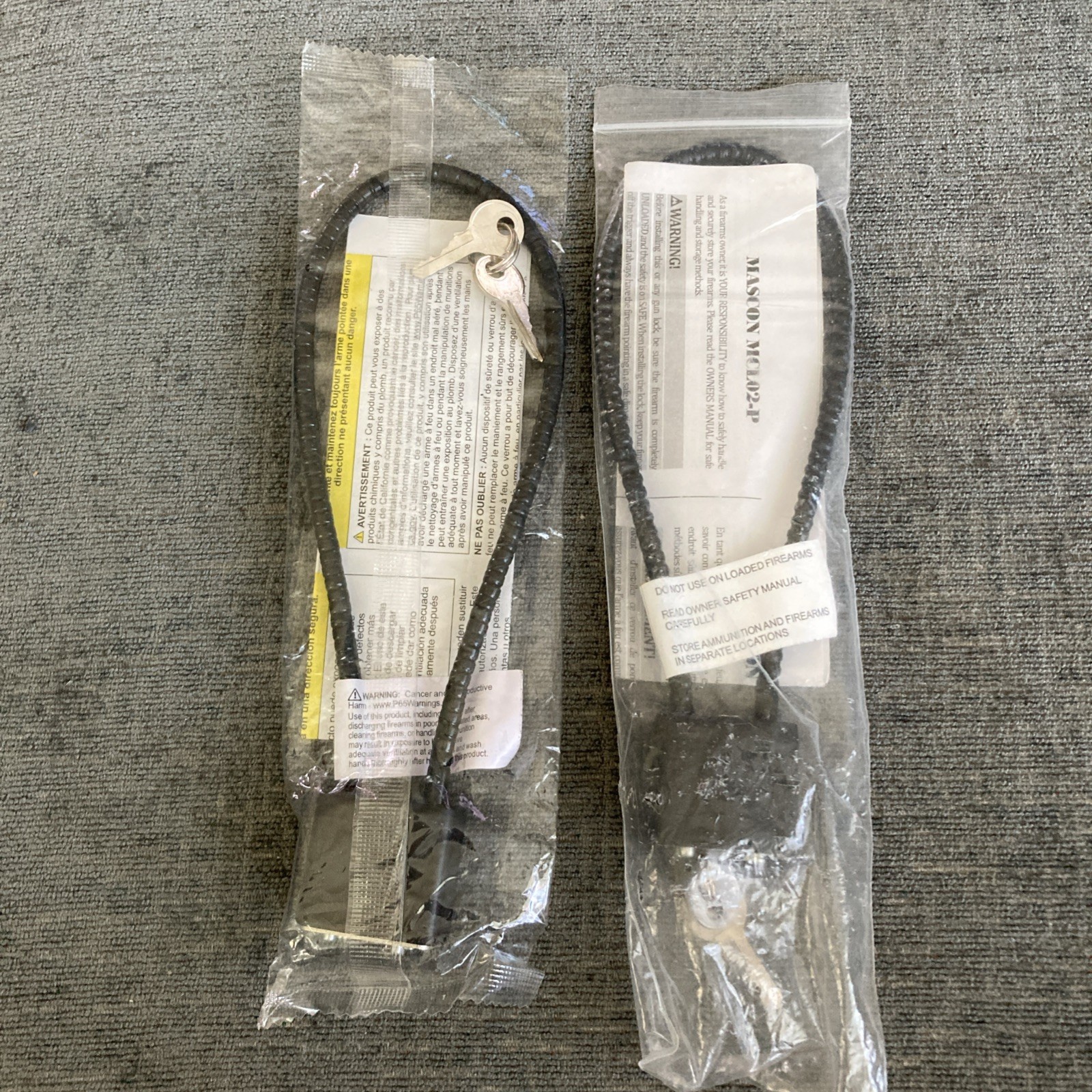 Mascon MCL02-P 30MM Black Cable Gun Lock 2 Keys Each New in Package