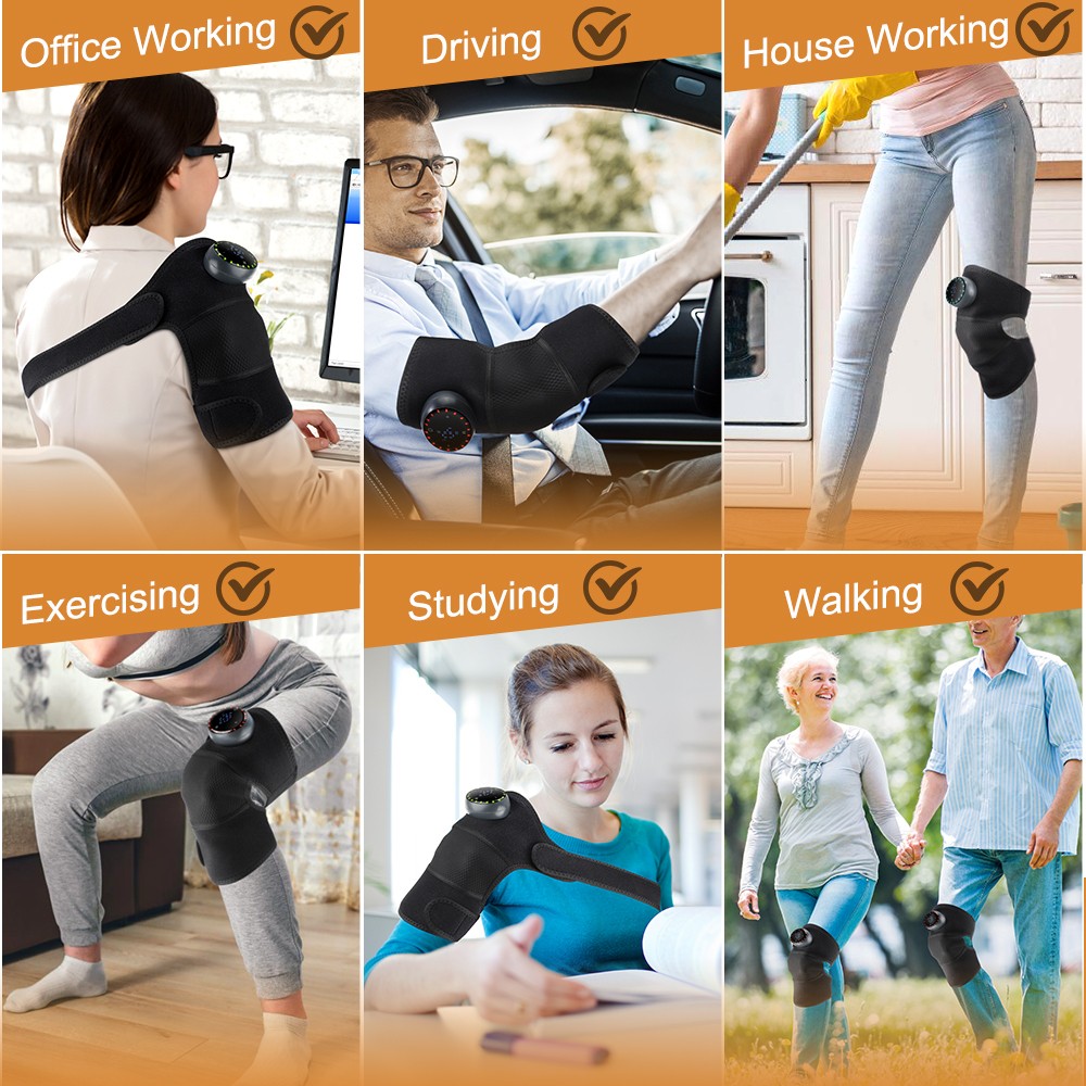 Cordless Knee Elbow Shoulder Massager with 5 Vibration Modes, 5 Heating Levels