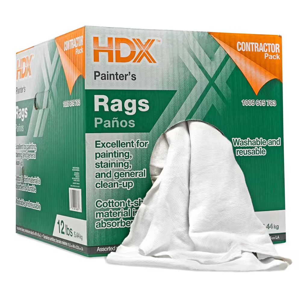 Painters Rags 12 lb Box White Absorbent Low Lint Multi Purpose Cleaning Cloths