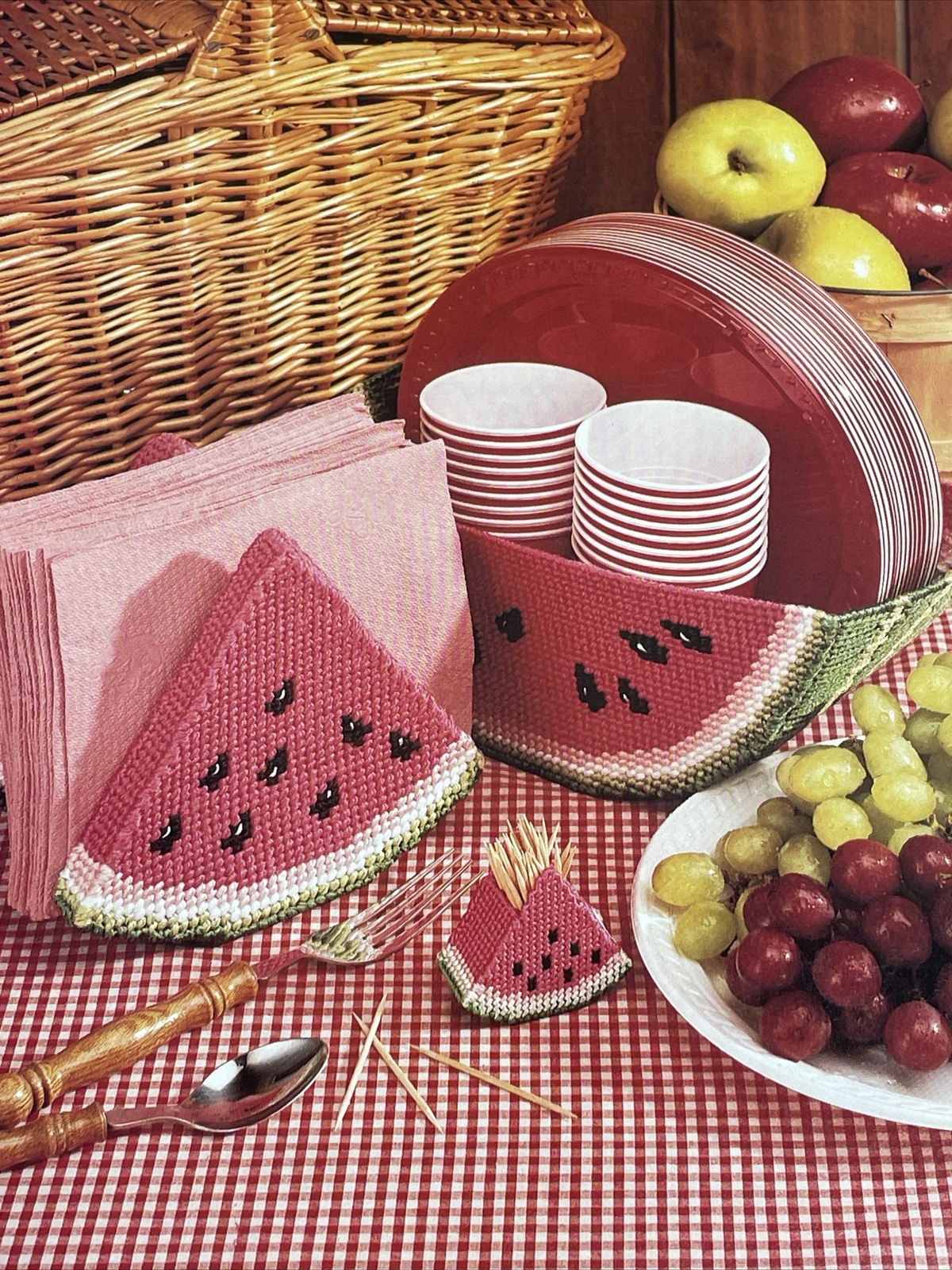 Watermelon Set Napkin Holder Basket Annie's Attic Plastic Canvas Pattern