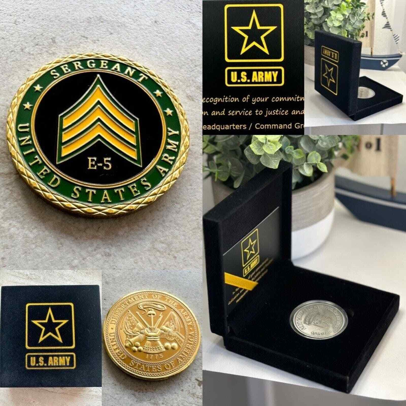 US ARMY SERGEANT E-5 Challenge Coin With Special Army Velvet Case
