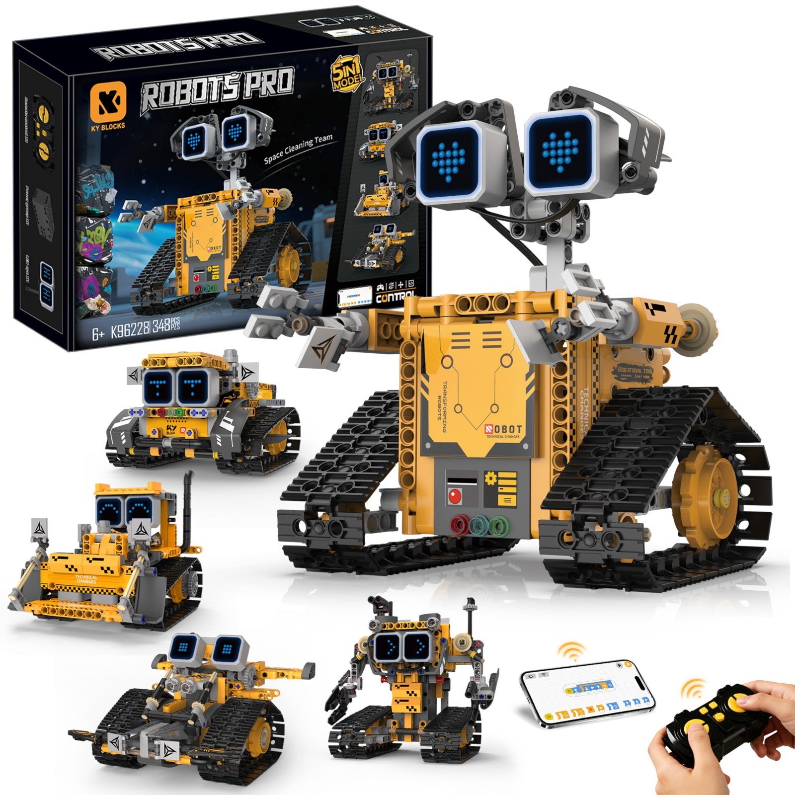 5-in-1 Robot Building Kit for Kids 6-12, STEM Coding Robot Toy with App & Remote