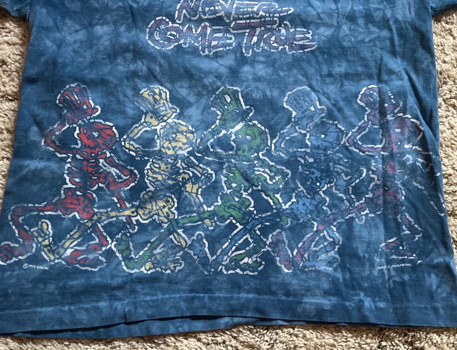 Grateful Dead 1994 Paradise Waits SYF Tye Dye Skeletons 2-Sided T Shirt L VG+