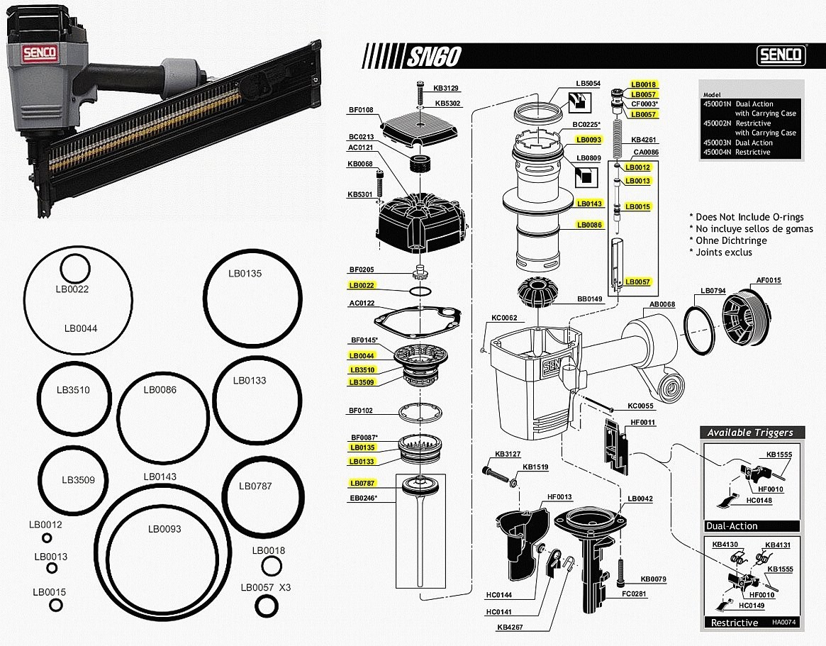 Replacement Rebuild Kit for Senco Framing Nailer SN60 SN65