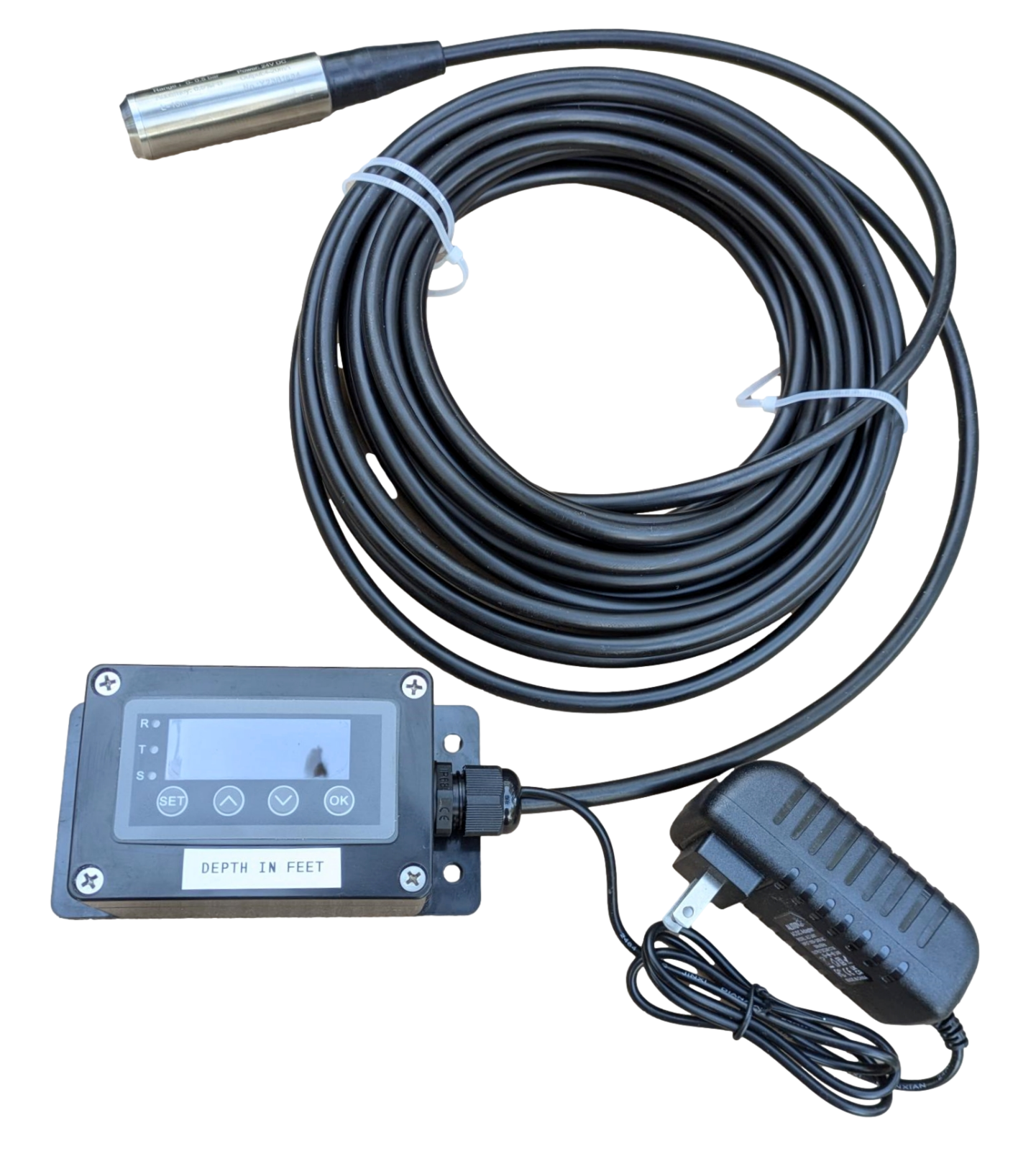 Water Tank Level Display w Stainless Submersible Sensor - to 16 feet depth