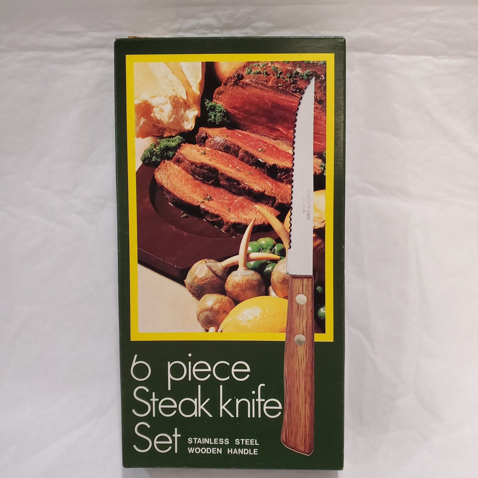 Vintage Stainless Steel Wood Handle Japan Mid Century Knives Set of 6 in box