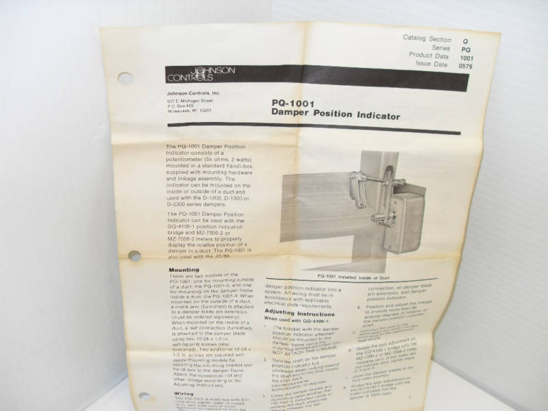 ⭐NEW IN BOX⭐ JOHNSON CONTROLS PQ-1001-4 DAMPER POSITION INDICATOR