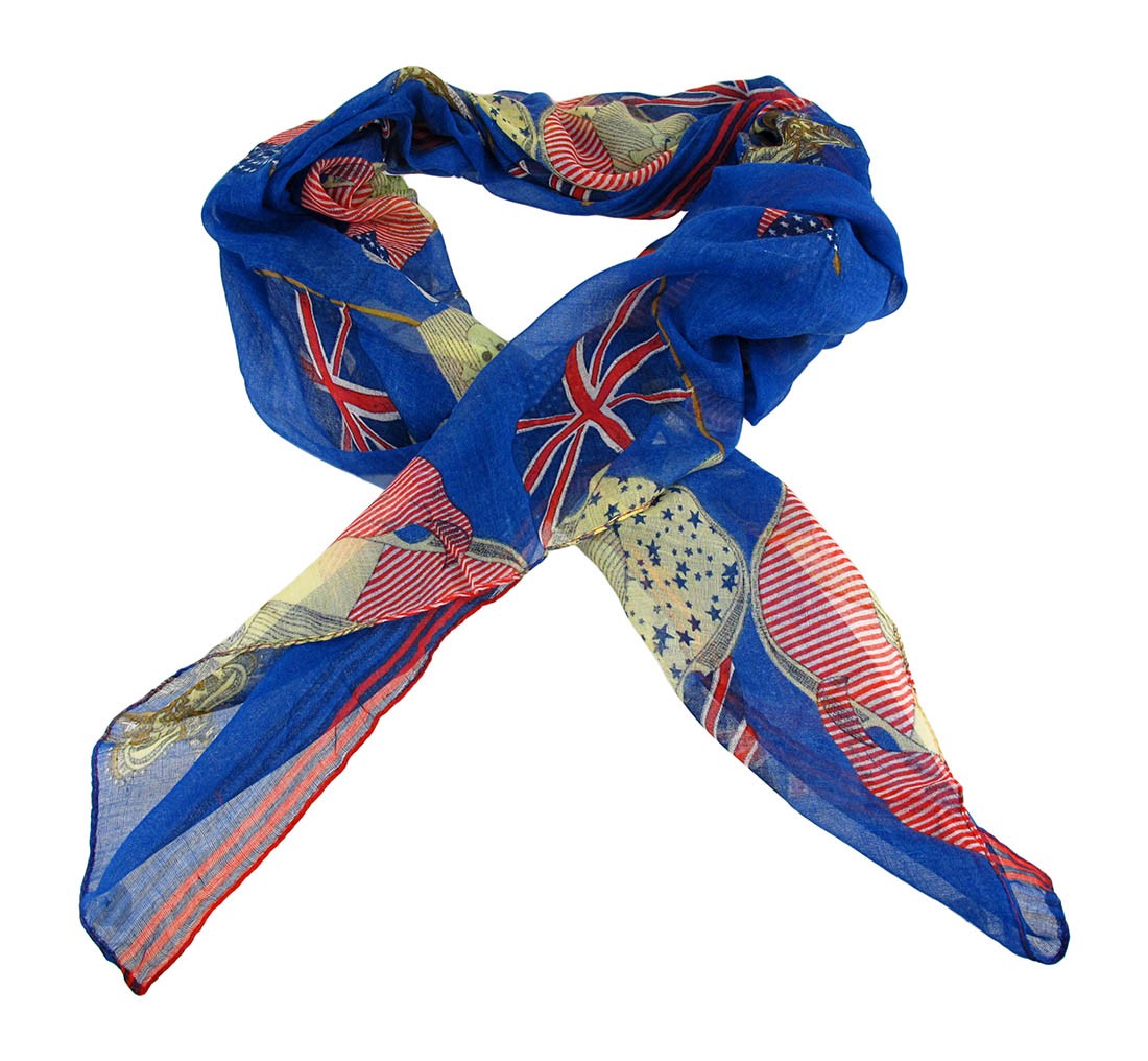 Zeckos Lightweight Gauze US UK Flags Pirate Fashion Scarf