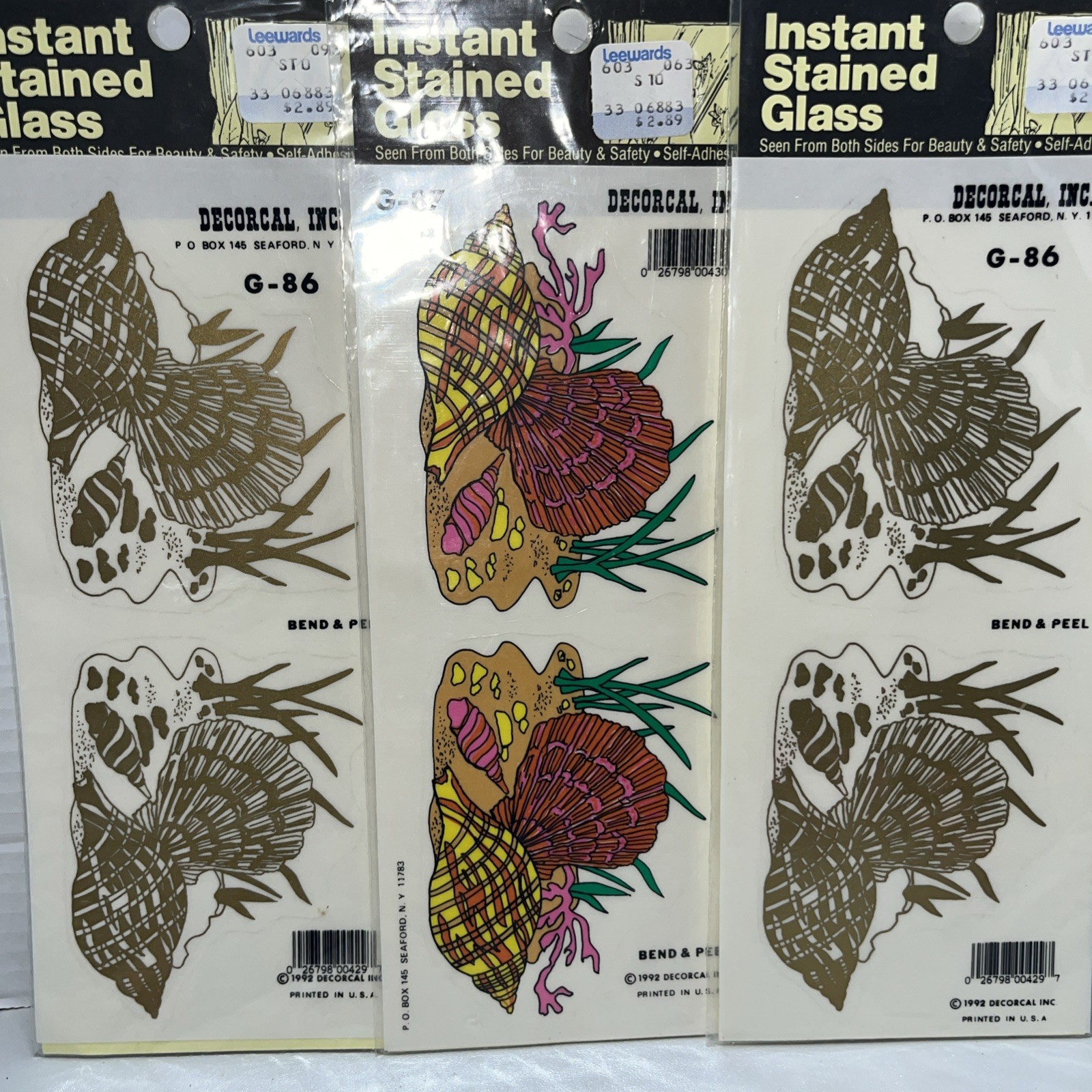 3 Packs Vintage Decorcal Instant Stained Glass Beach/Seashells  Decals Stickers
