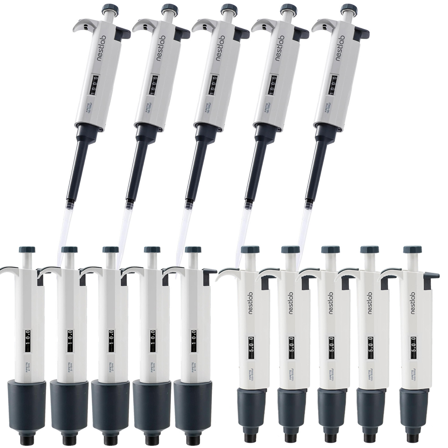 5Pcs 1-10ml Single-Channel Adjustable Pipettes Manual Micropipette High Accurate