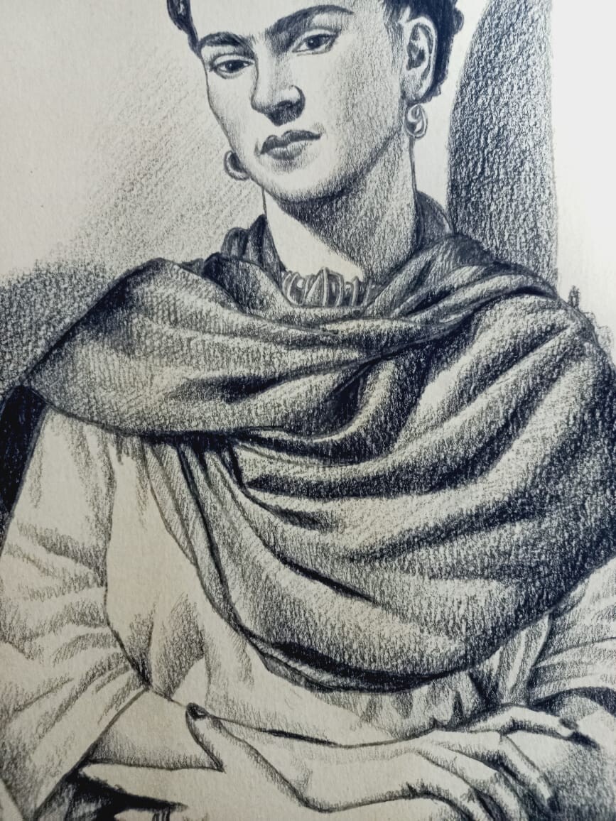 Frida Kahlo (Handmade) Paper Drawing Signed and Stamped