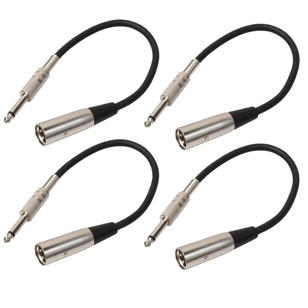 4SET 1Ft XLR 3P Male to 1/4" TS (Balanced Audio) Male Microphone Cable US MONO