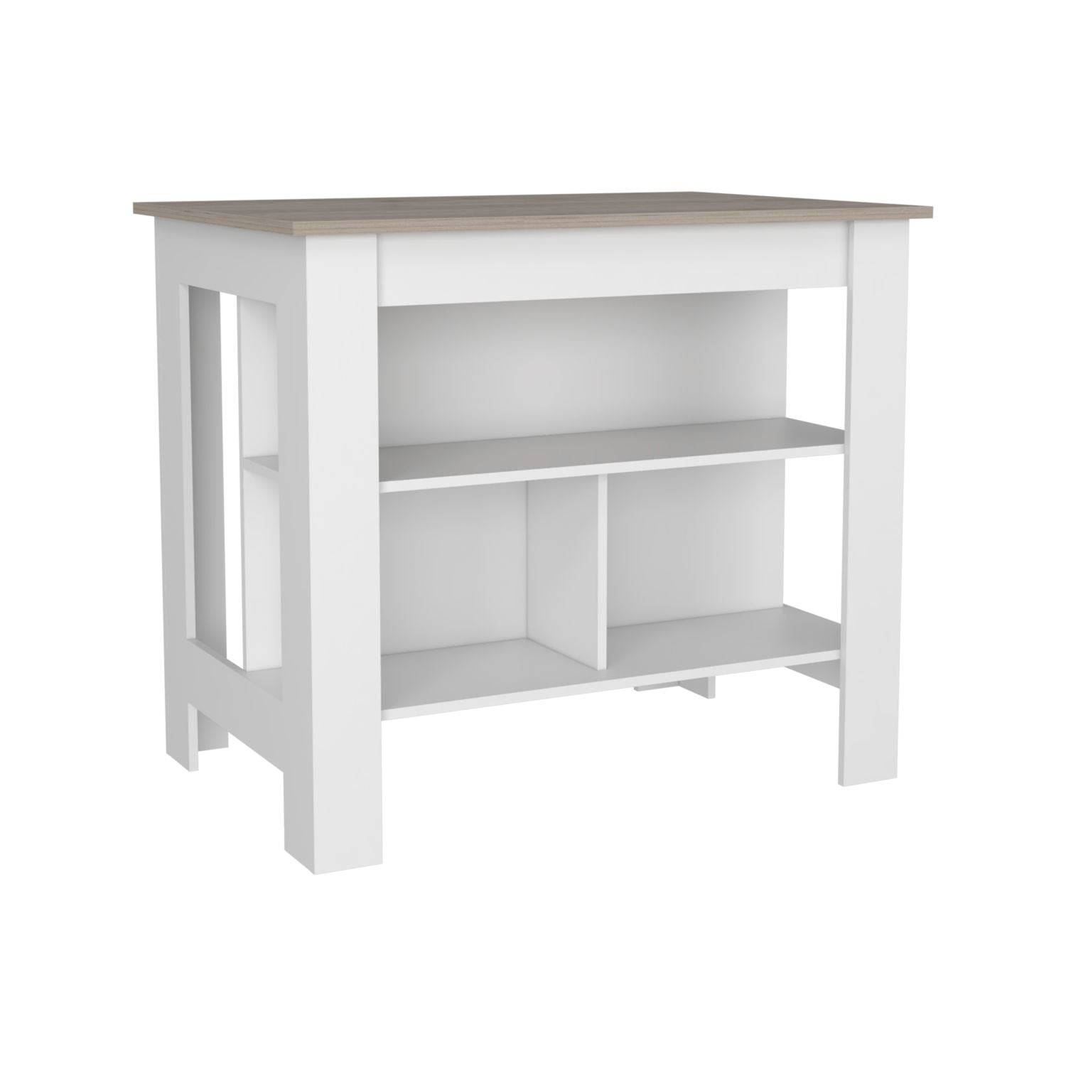 Kitchen Island, Kitchen Table 35" H, Three Open Storage Shelves