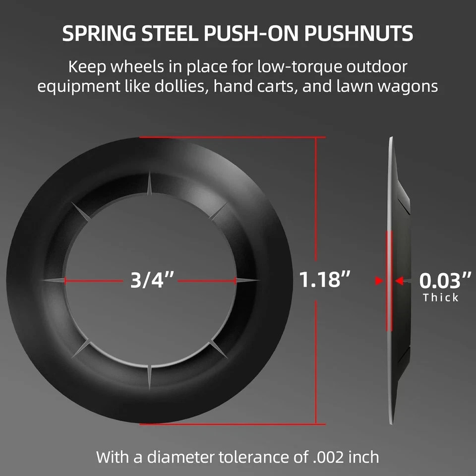 (8-Pack) 3/4" Axle Push Nuts, Dolly Wheel Lock 3/4" (0.75 inch), Black
