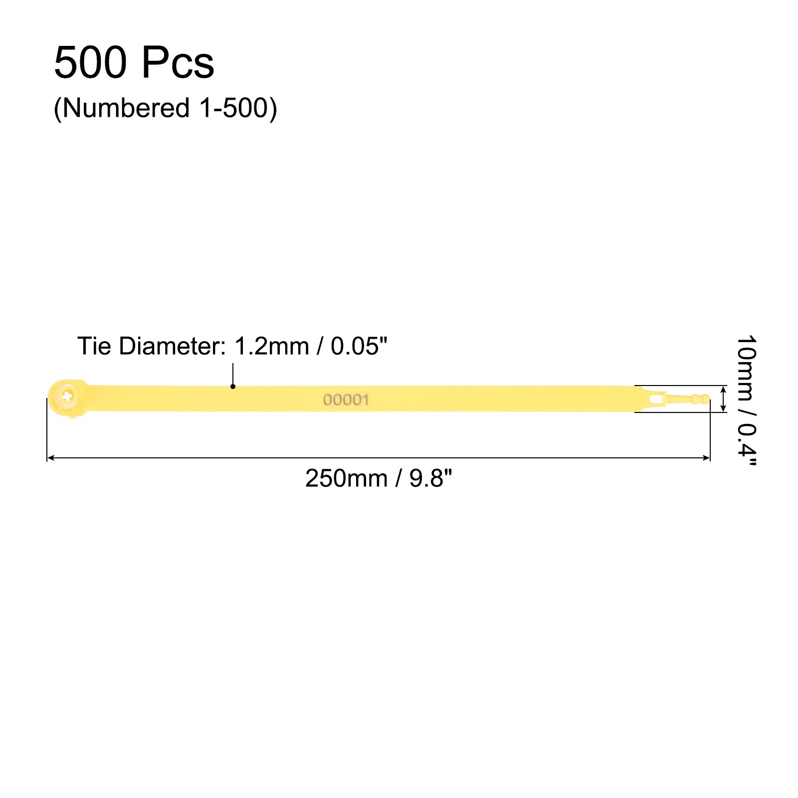500Pcs 5.9" Tite-Lock Plastic Tamper Seals Numbered Zip Ties Labels Yellow