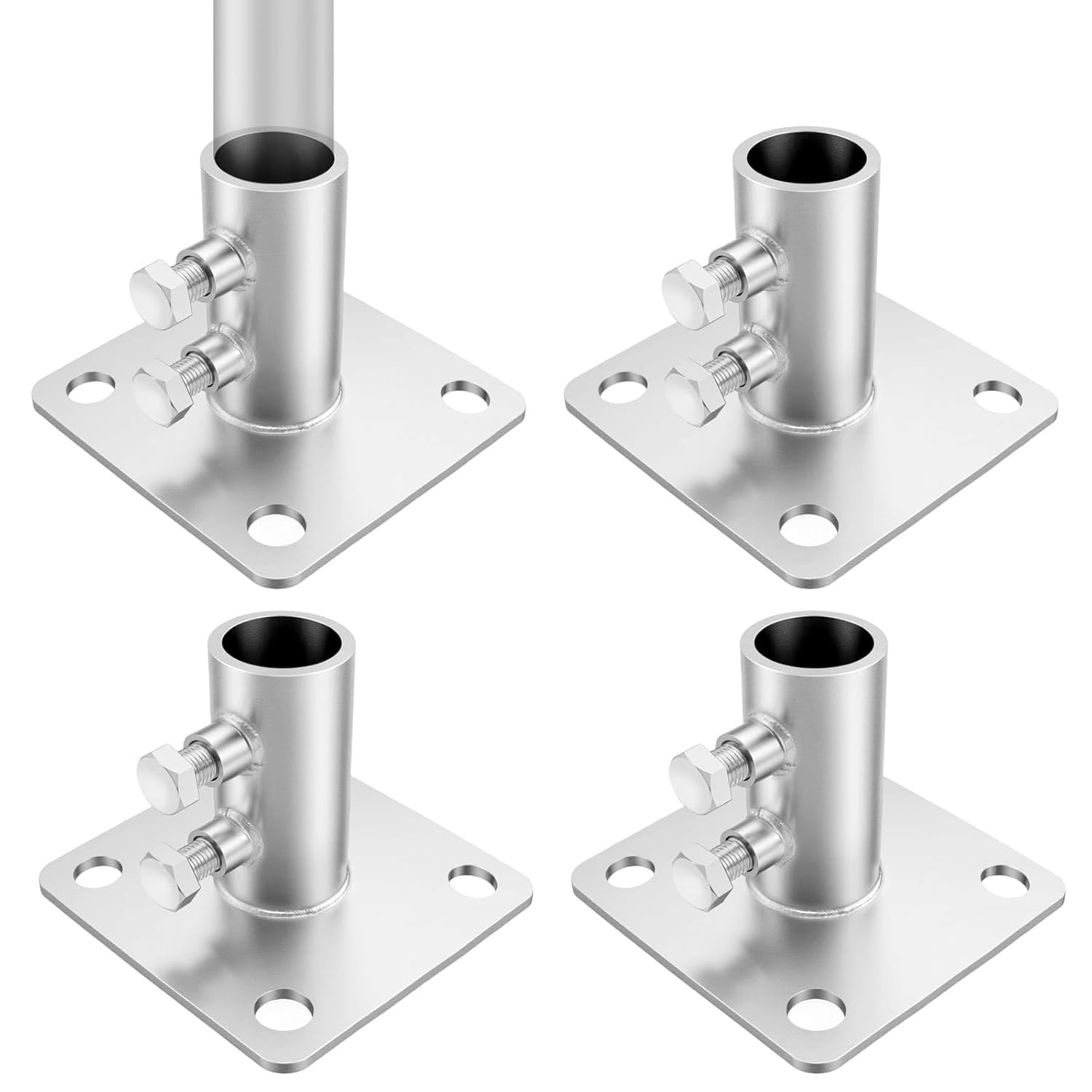 4 Pcs 1-5/8'' Chain Link Fence Pole Plange, Heavy Duty round Fence Post Base Sur