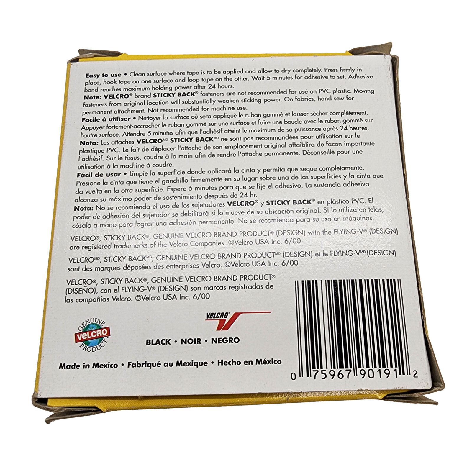 Black Velcro Sticky Back Tape Hook and Loop Fastener 3/4" x 3 ft Roll