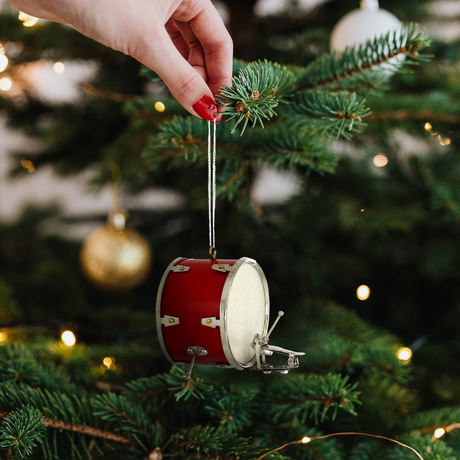 Broadway Gifts 2.8 Inch Red Wood and Brass Bass Drum Ornament Decoration