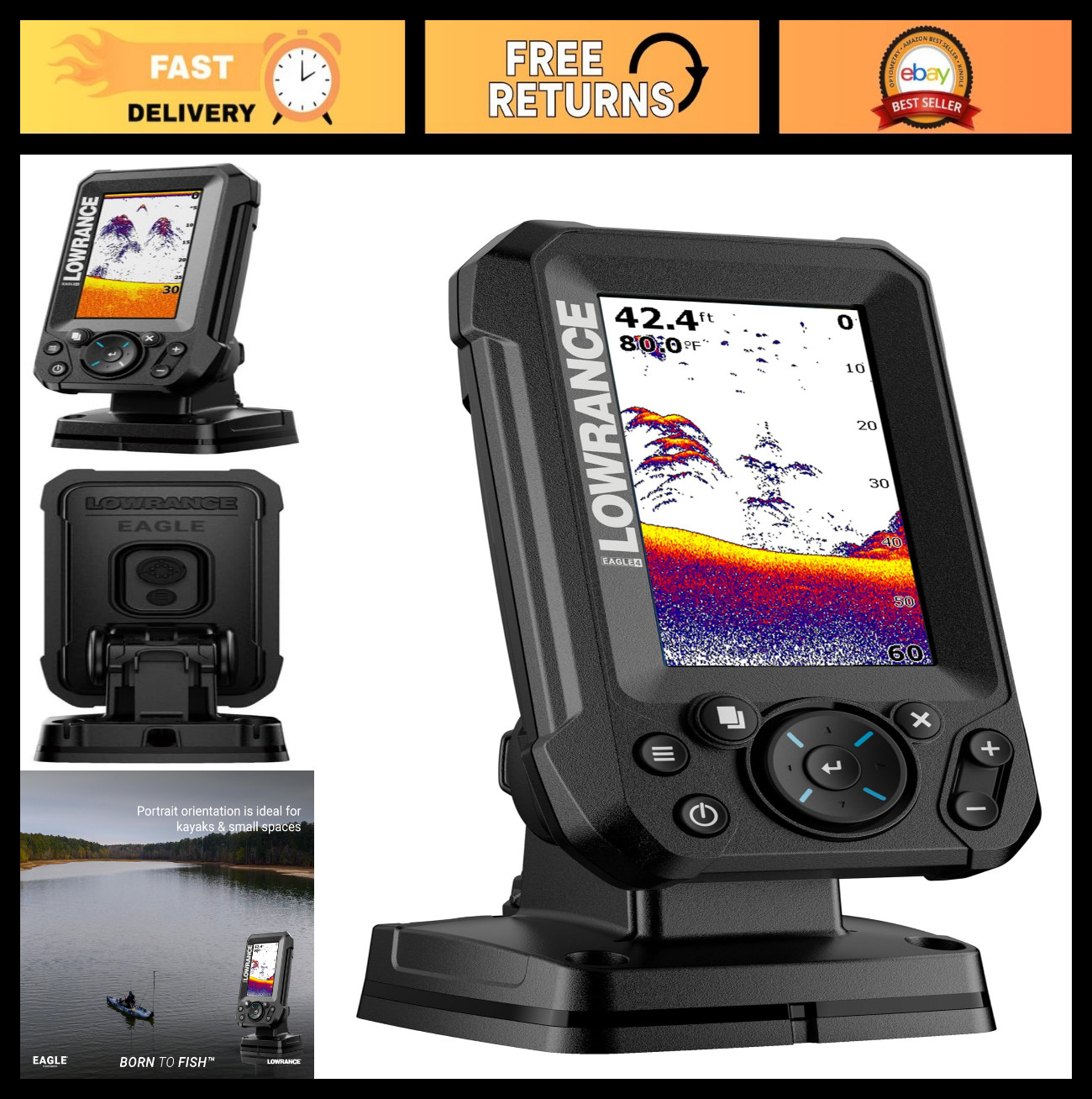 High-Resolution Fish Finder with IPS Screen, Depth & Temperature Sensors