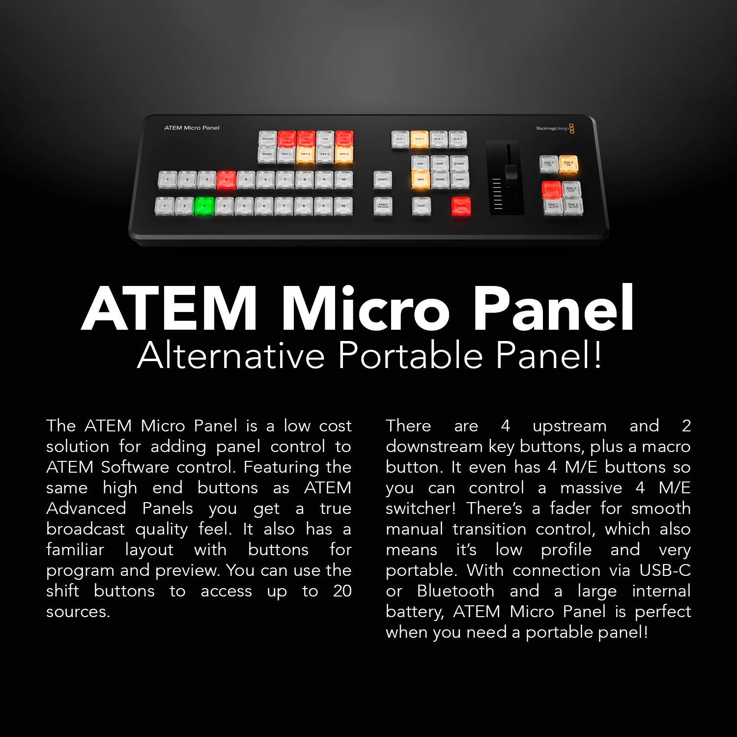 Blackmagic ATEM Micro Live Stream Switcher Panel Intuitive Layout PRO