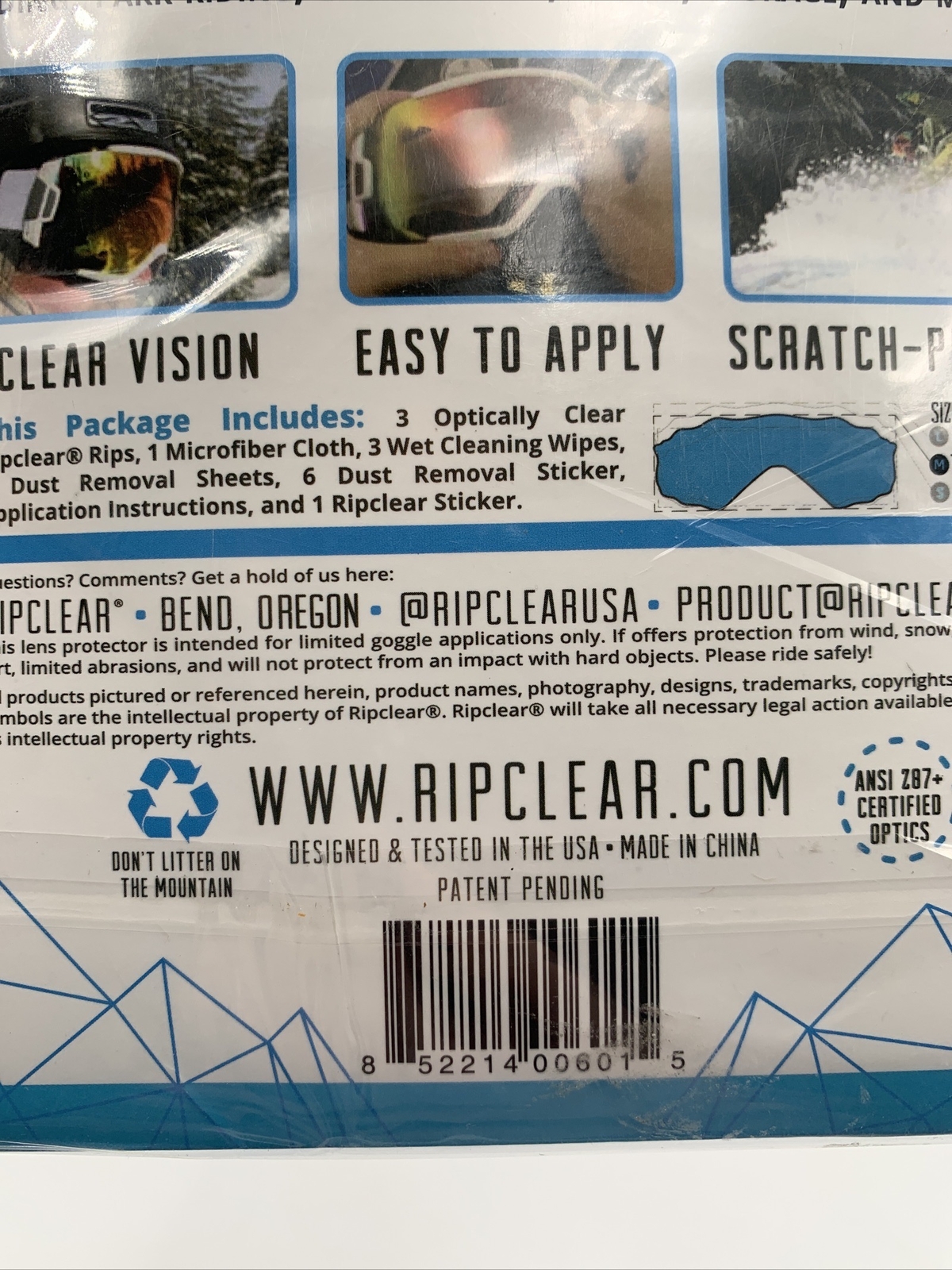 Ski Goggles Lens Protector Ripclear Flat Size Medium Snowboard Ski 1-Pack