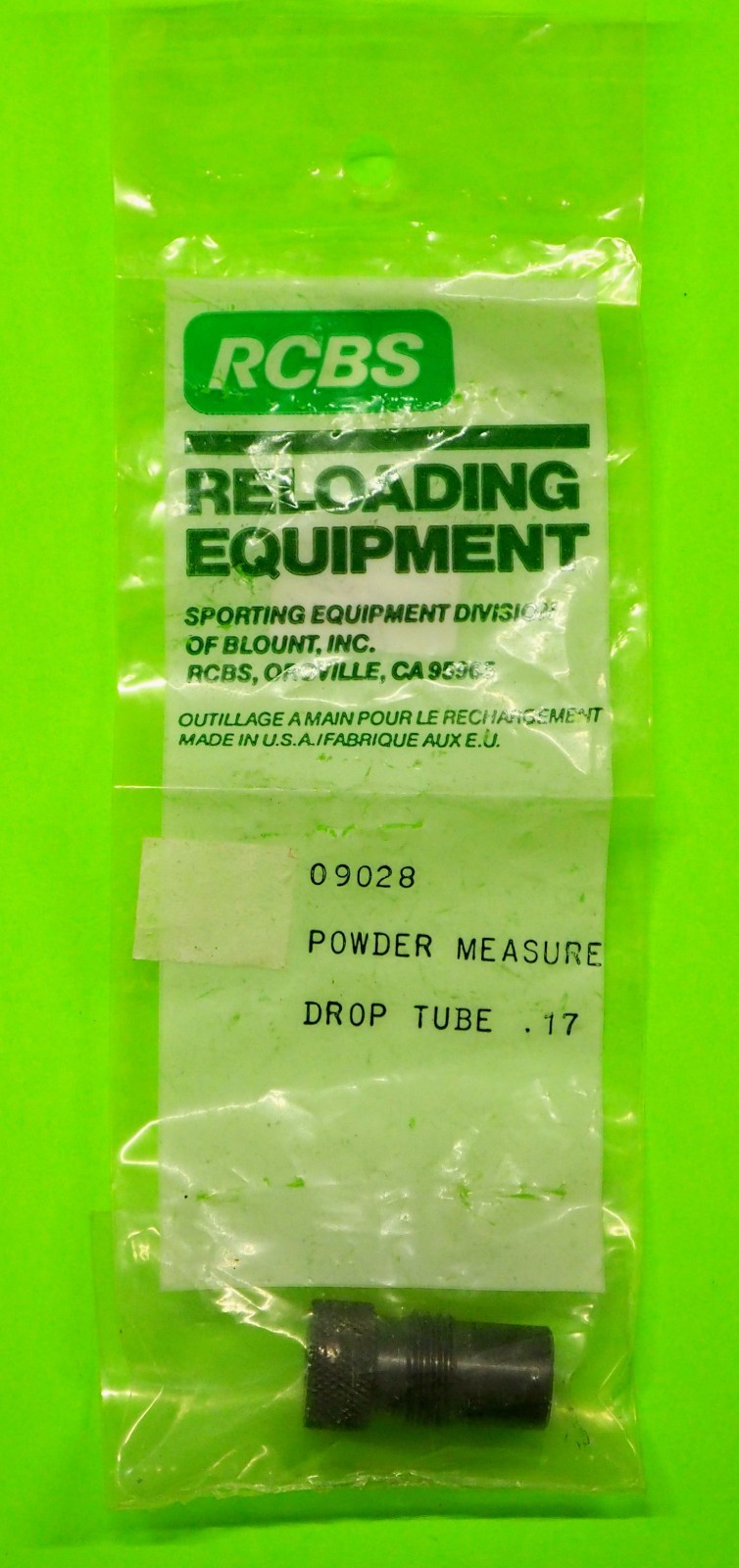 RCBS Uniflow Powder Measure-.17-.20 Caliber Steel-Drop Tube 09028-NOS-in package