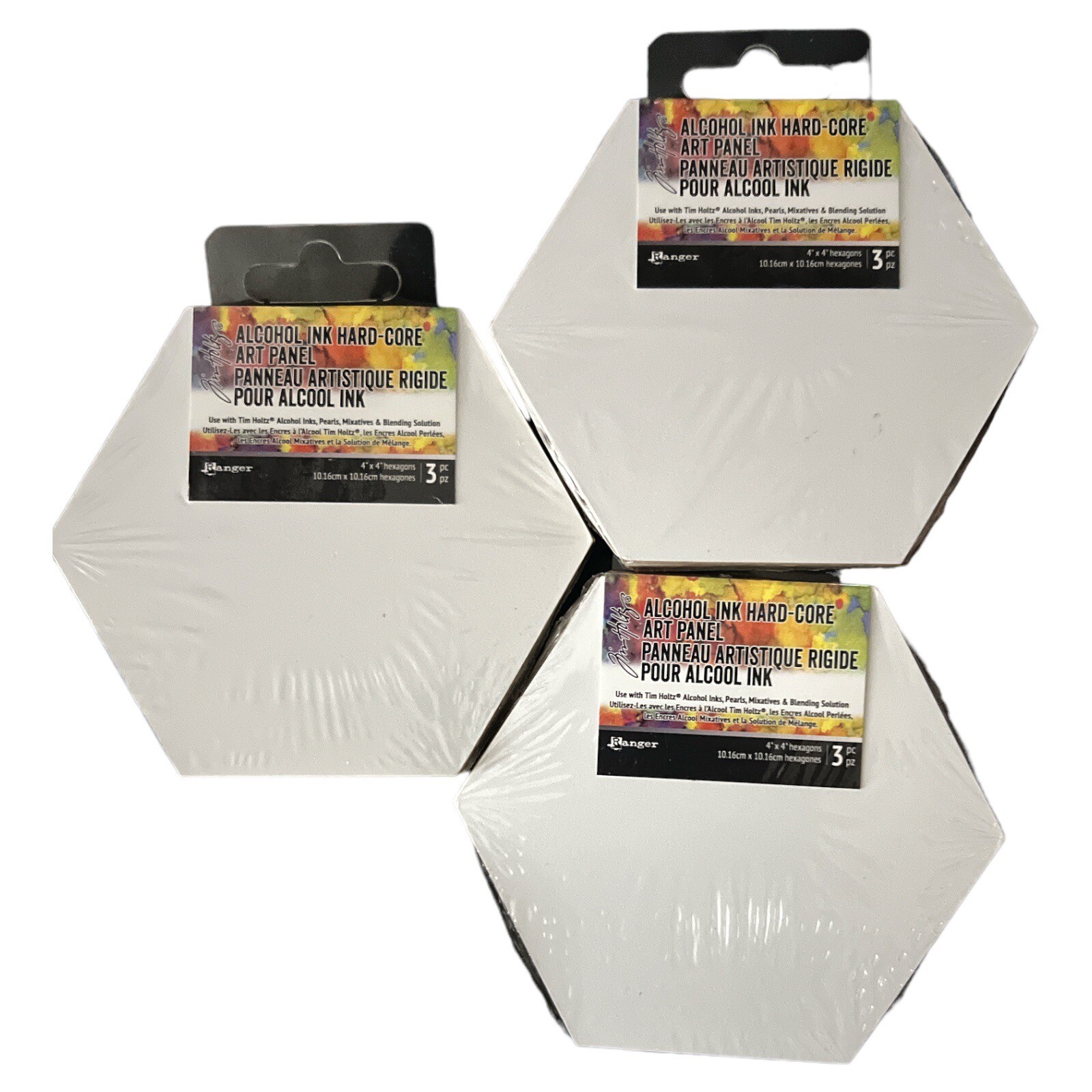 Tim Holtz Alcohol Ink Hard Core Art Panel 3 Pc Set Of 3 Hexagon Lot