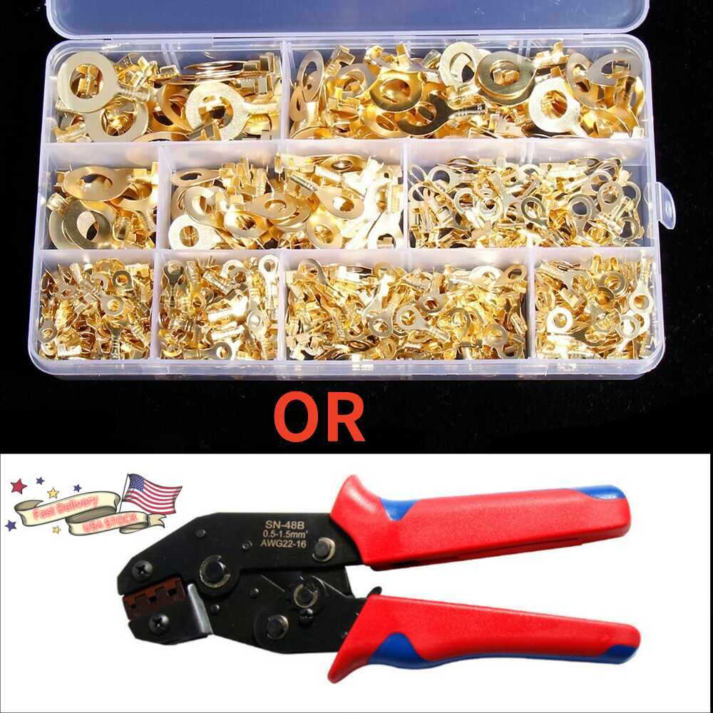Ring Type Gold Crimp Terminals Cable Lug wire Connectors Brass Assortment SN-48B