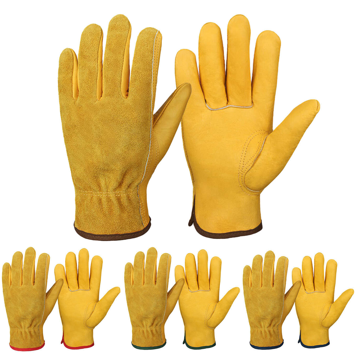 Cowhide Leather Work Gloves Mens Gardening Rigger Builder Safety Hand Protection