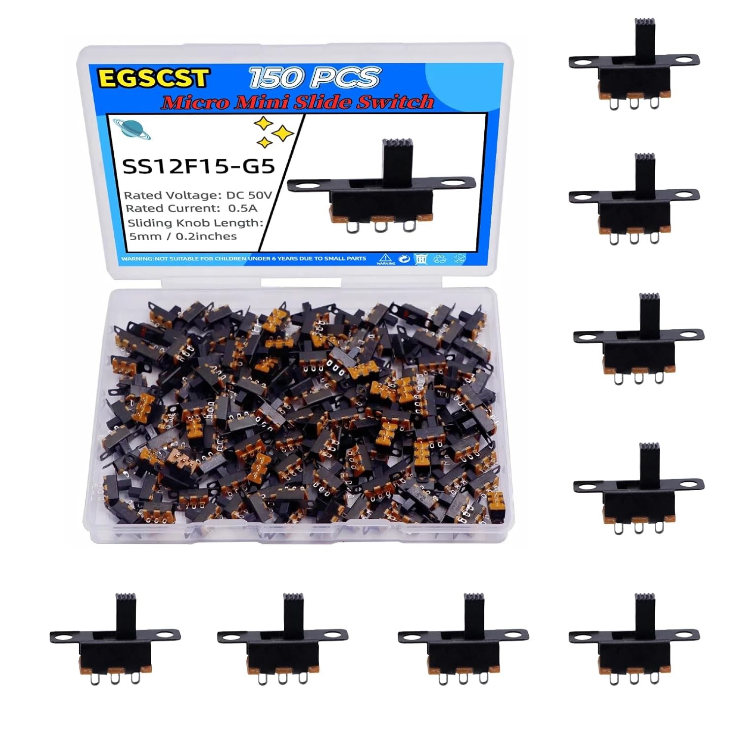 150PCS Micro Mini Slide Switch SPDT 1p2t Toggle Switches 2 Position 3 Black