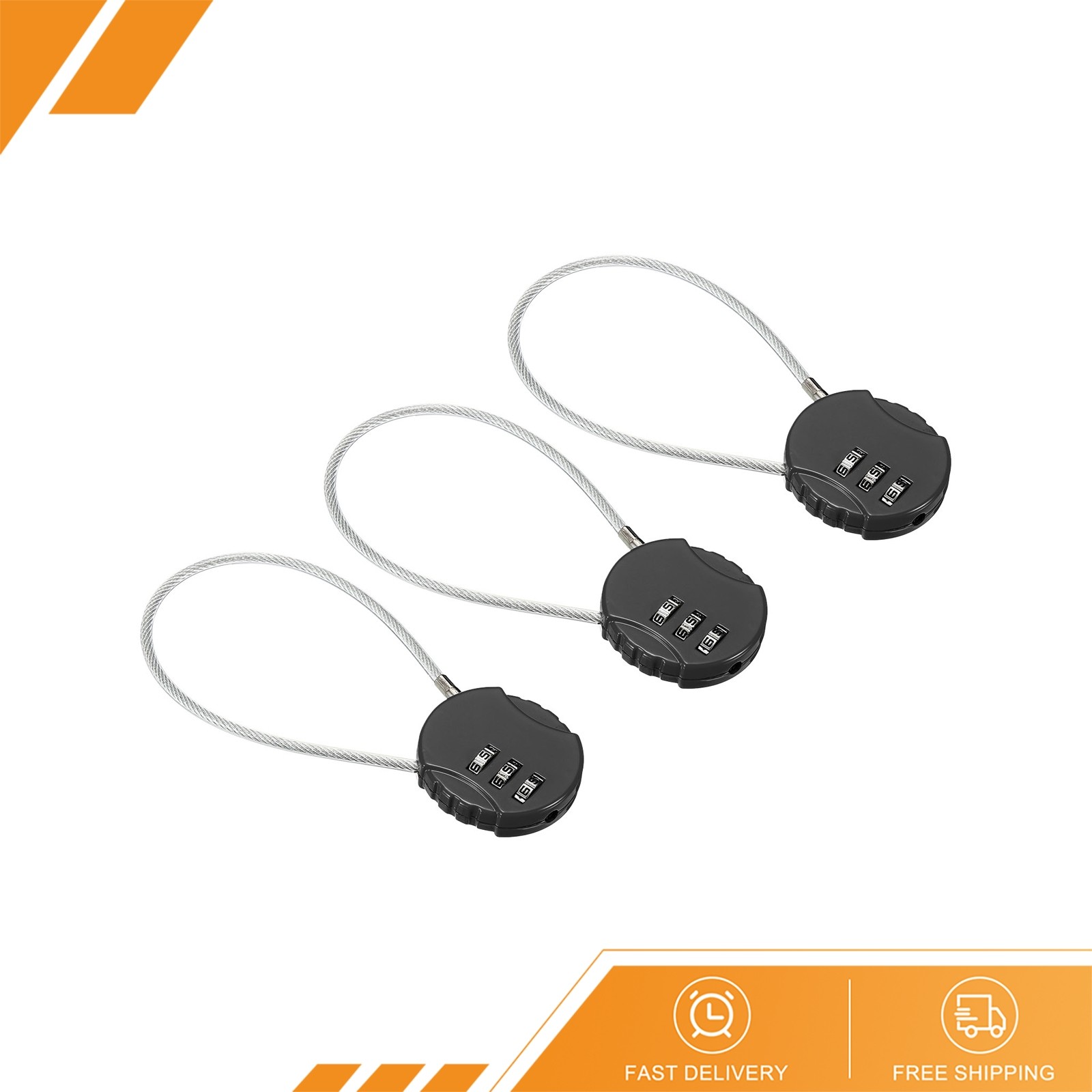 3 x Small Combination Lock 7.8 Inch 3 Digit Padlock for Gym Locker Black