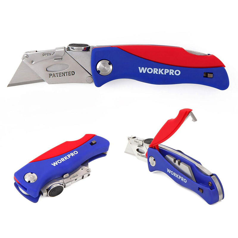 WORKPRO Folding Utility Knife Box Cutter Quick-Change Blade w/ 5PCS Extra Blades