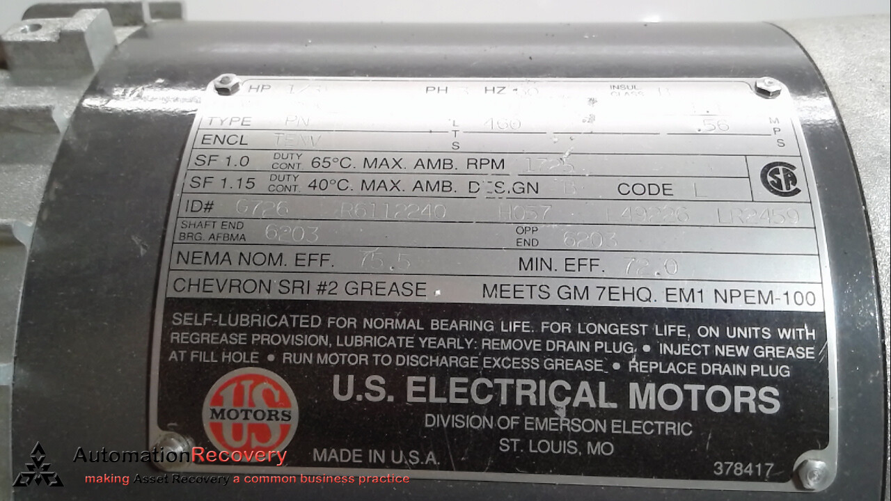 US ELECTRICAL MOTORS G726 R6112240,ELECTRICAL MOTOR,VOLTS; 230 - 460 #275420