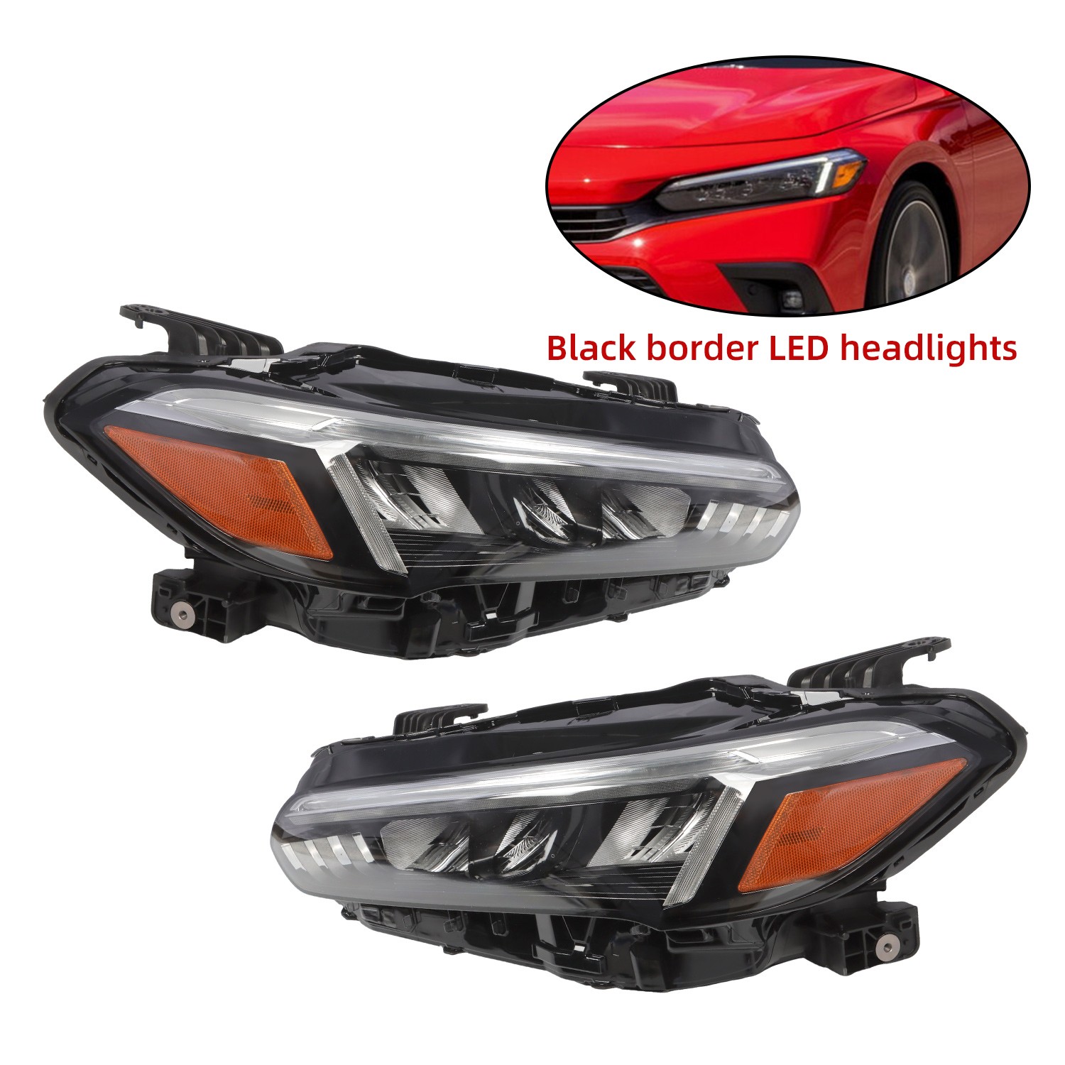 Pair Headlights For 2022-2025 Honda Civic Black Trim Full LED Headlamps