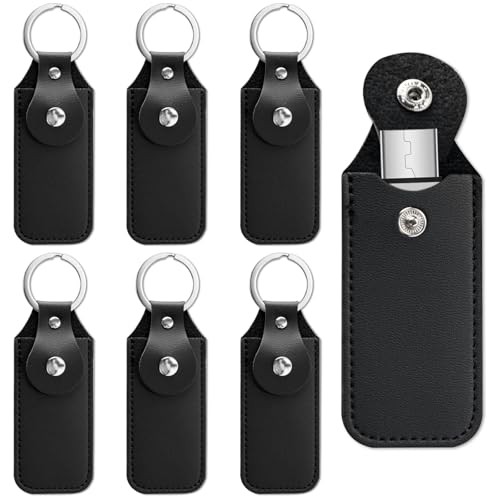 6 Pcs Flash Drive Holder, Leather Storage Case, Flash Drive Storage Case, Black