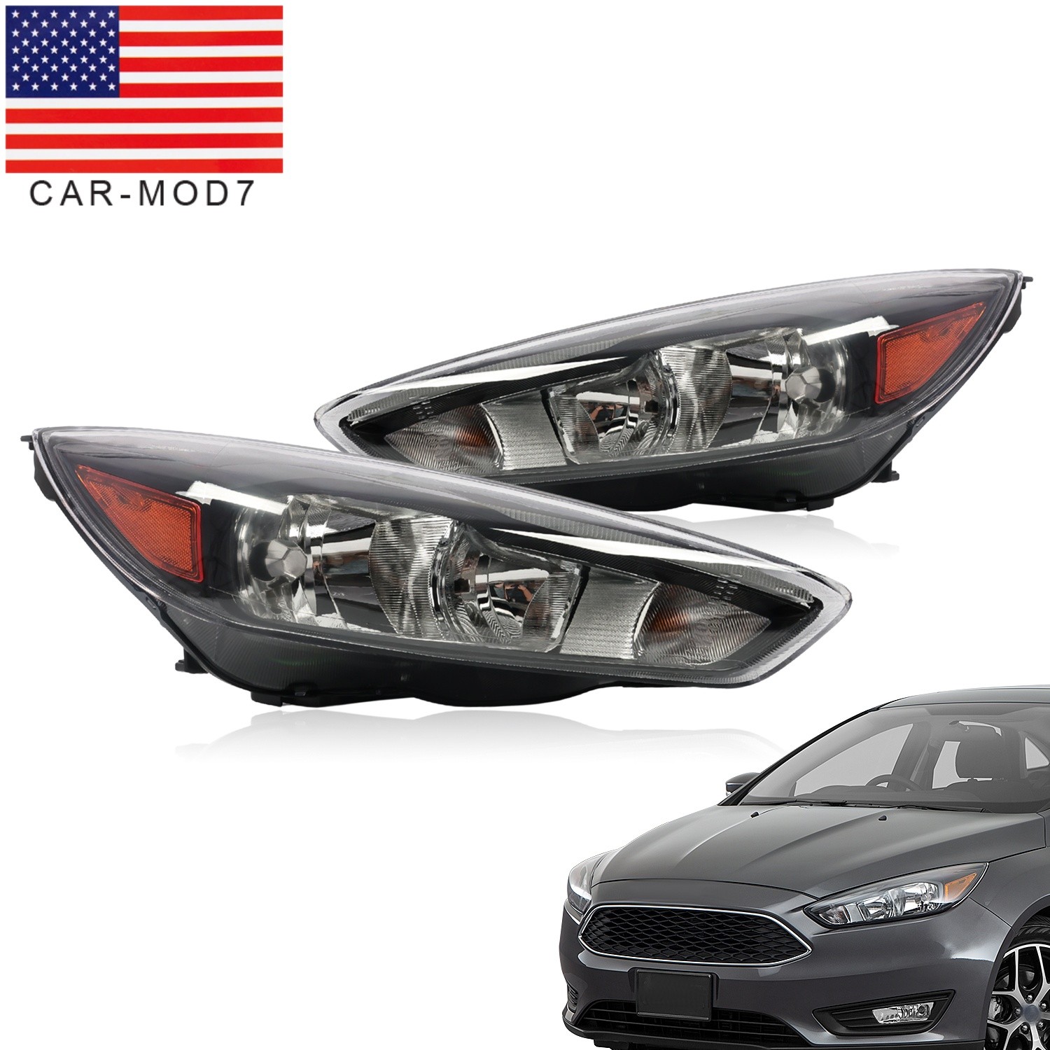 For 2015-2018 FORD FOCUS With LED DRL Model Headlights Assembly Black W/Bulbs