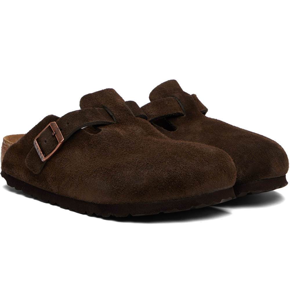 Birkenstock Boston Mocha Suede Leather Soft Footbed Clogs Unisex's Shoes
