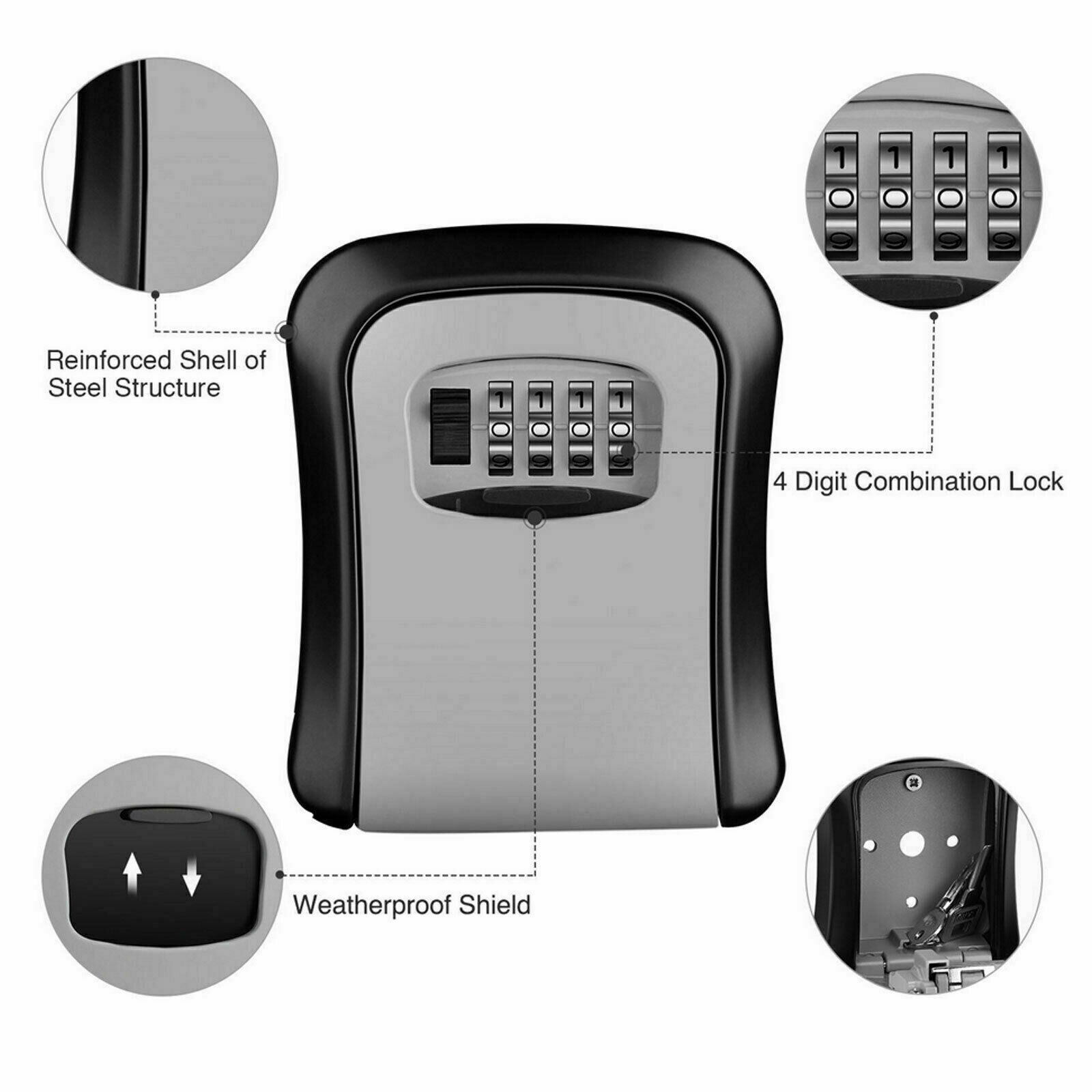Key Lock Box Wall Mounted, 4 Digit Combination Lockbox For Outside, House Keys