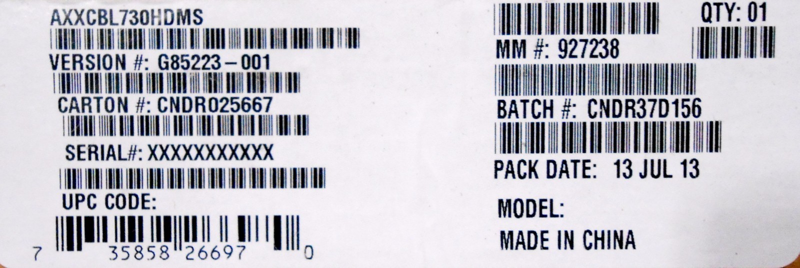 Intel AXXCBL730HDMS Cable Kit New Bulk Packaging
