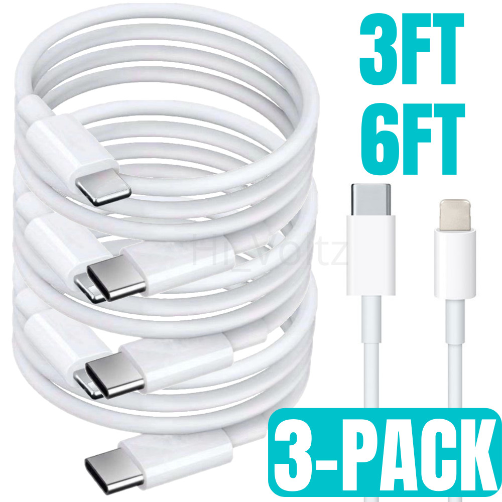 3 Pack For iPhone 13 12 11 XS XR 8 iPad Fast Charger Cord USB Adapter PD Cable
