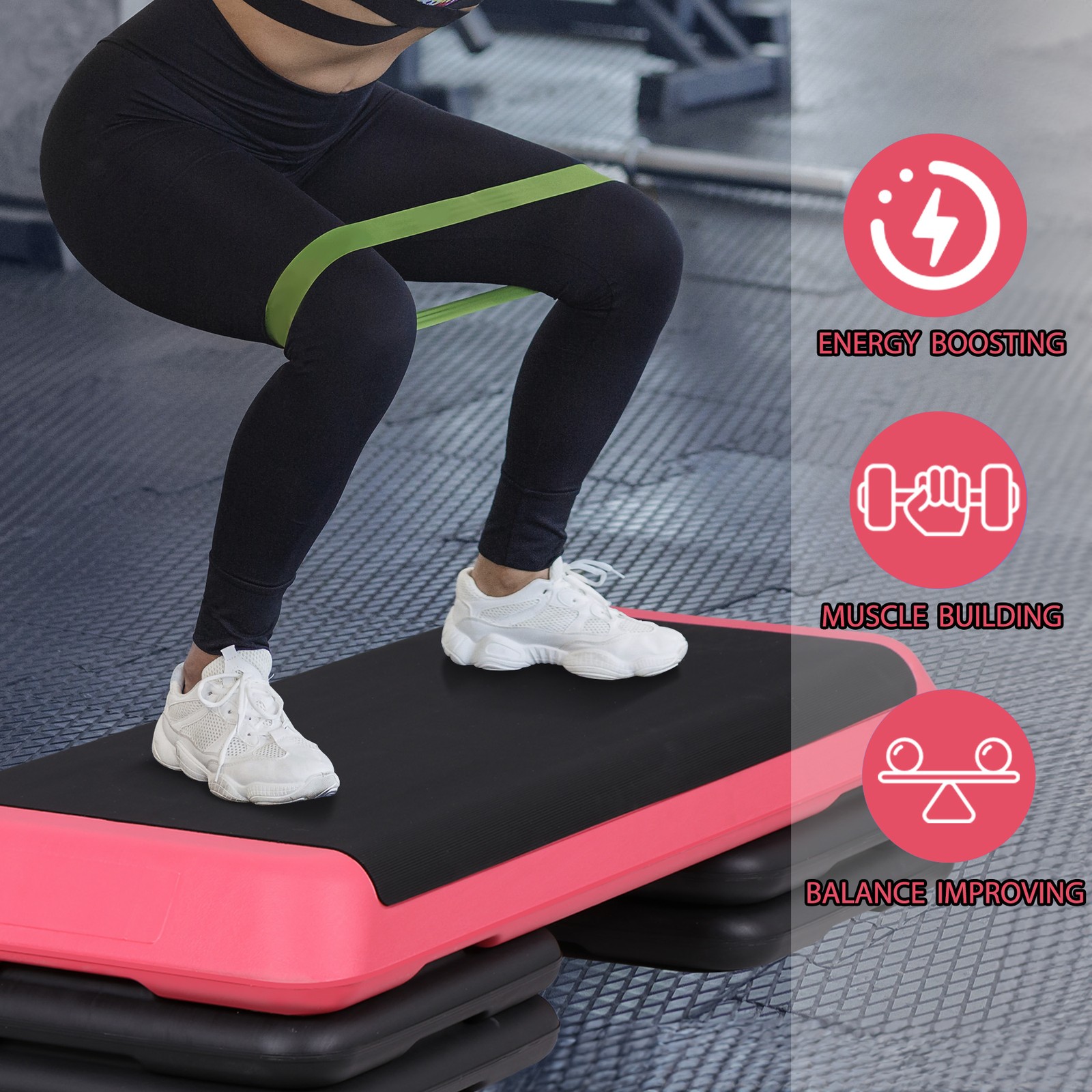 43" Adjustable Aerobic Step Platform Exercise Workout Stepper W/Riser Pink